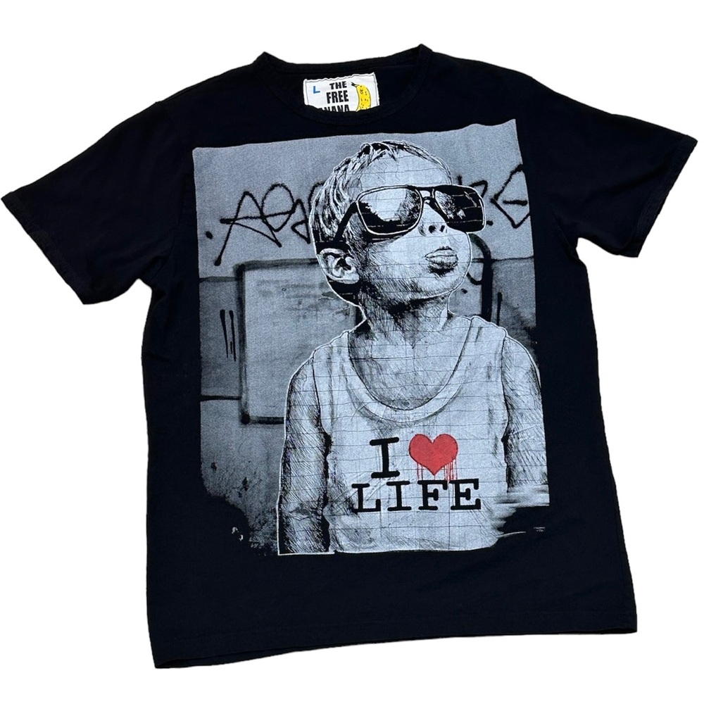 The Free Banana Men’s I Love Life Black Graphic Tee Short Sleeve T-Shirt Size L